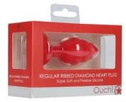 Красная анальная пробка Regular Ribbed Diamond Heart Plug - 7 см. - фото, цены