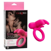 Розовое перезаряжаемое кольцо Silicone Rechargeable Triple Clit Flicker - фото, цены