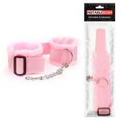 Розовые меховые наручники на регулируемых черных пряжках - фото, цены