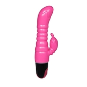Розовый вибратор-кролик с ребрышками - 22,5 см. - фото, цены