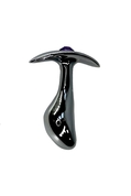 Серебристая изогнутая анальная пробка для ношения c фиолетовым кристаллом - 8 см. - фото, цены