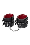 Черные кожаные наручники с двумя ремнями и красной подкладкой - фото, цены