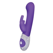 Фиолетовый вибромассажёр The G-spot Rabbit с украшенной стразами рукоятью - 22 см. - фото, цены