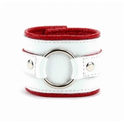 Бело-красные кожаные наручники с кольцом - фото, цены