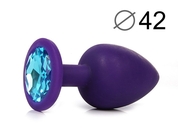 Фиолетовая анальная пробка с голубым кристаллом - 9,5 см. - фото, цены