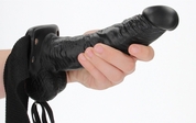 Черный реалистичный страпон-фаллопротез с мошонкой - 18 см. - фото, цены