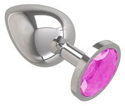 Серебристая большая анальная пробка с розовым кристаллом - 9,5 см. - фото, цены