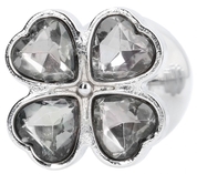 Серебристая анальная пробка с прозрачными кристаллами в форме клевера - 8,2 см. - фото, цены