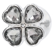Серебристая анальная пробка с прозрачными кристаллами в форме клевера - 9,5 см. - фото, цены