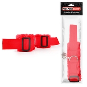 Красные меховые наручники на регулируемых черных пряжках - фото, цены