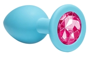 Средняя голубая анальная пробка Emotions Cutie Medium с розовым кристаллом - 8,5 см. - фото, цены