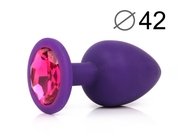 Фиолетовая анальная пробка с малиновым кристаллом - 9,5 см. - фото, цены