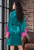 Шелковый халат Bella с кружевной оторочкой рукавов - фото, цены