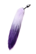 Серебристая металлическая анальная втулка с фиолетово-белым хвостом - размер S - фото, цены