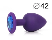 Фиолетовая анальная пробка с синим кристаллом - 9,5 см. - фото, цены