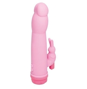 Розовый силиконовый массажёр с клиторальным отростком - 16,5 см. - фото, цены