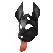 Черная кожаная маска Дог с красным языком - фото, цены