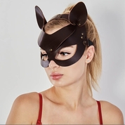Коричневая кожаная маска Кошечка - фото, цены