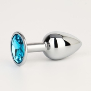 Серебристая анальная втулочка с голубым кристаллом - 7 см. - фото, цены