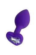 Фиолетовая анальная втулка с прозрачным стразом-сердечком - 7 см. - фото, цены