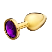 Золотистая анальная пробка с фиолетовым кристаллом - 8,5 см. - фото, цены