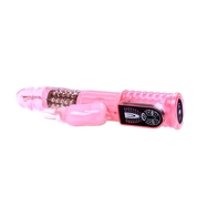 Розовый вибратор-ротатор с клиторальным зайчиком - 25,5 см. - фото, цены