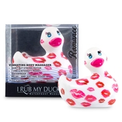 Белый вибратор-уточка I Rub My Duckie 2.0 Romance с розовым принтом - фото, цены