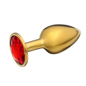 Золотистая анальная пробочка с красным кристаллом - 7 см. - фото, цены