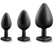 Набор из 3 черных пробок с прозрачным кристаллом-сердечком Bling Plugs Training Kit - фото, цены
