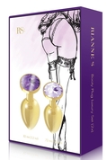 Набор из 2 золотистых анальных пробок с фиолетовыми кристаллами Booty Plug Original Luxury Set - фото, цены