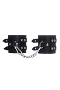 Черные кожаные наручники с двумя ремнями и контрастной строчкой - фото, цены