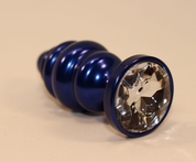 Синяя рифлёная пробка с прозрачным кристаллом - 7,3 см. - фото, цены