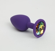 Фиолетовая анальная пробка с радужным стразом - 7,6 см. - фото, цены
