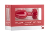 Красная анальная пробка Ouch! Regular Diamond Butt Plug с прозрачным кристаллом - 7,3 см. - фото, цены