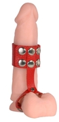 Красный кожаный поводок на пенис с кнопками - фото, цены