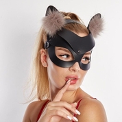 Черная кожаная маска Кошечка с мехом - фото, цены