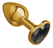 Золотистая анальная втулка с чёрным кристаллом-сердцем - 7 см. - фото, цены