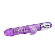 Фиолетовый вибратор с клиторальной бабочкой, ротацией и движением Up/Down - 24 см. - фото, цены