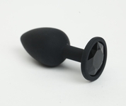 Черная анальная пробка с черным стразом - 7,6 см. - фото, цены