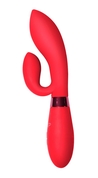 Красный вибратор Gina с клиторальным отростком - 20 см. - фото, цены