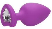 Фиолетовая анальная пробка с прозрачным стразом Extra Large Diamond Heart Butt Plug - 9,5 см. - фото, цены