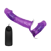 Женский фиолетовый страпон с вагинальной вибропробкой Ultra - 17,5 см. - фото, цены
