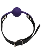 Фиолетовый силиконовый кляп-шарик на ремешках - фото, цены