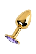 Золотистая коническая анальная пробка с фиолетовым кристаллом - 7 см. - фото, цены