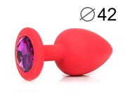 Красная анальная пробка с фиолетовым кристаллом - 9,5 см. - фото, цены