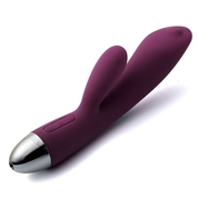 Фиолетовый вибратор Trysta с клиторальным отростком и движущимся шариком в кончике - 18,6 см. - фото, цены