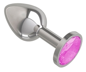 Серебристая анальная втулка с розовым кристаллом - 7 см. - фото, цены