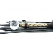 Черная плеть с широкими хлыстами и металлической ручкой с кристаллом - 60 см. - фото, цены