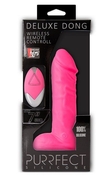 Розовый реалистик на присоске и с пультом ду Purrfect Silicone Deluxe Remote Vibe 7in - 18 см. - фото, цены
