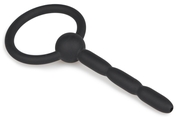 Черный силиконовый уретральный плаг Ribbed Hollow Silicone Penis Plug - 10,5 см. - фото, цены